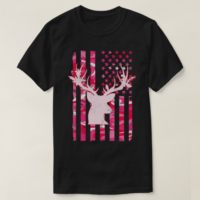 Camiseta Camo Whitetail Buck Deer Pink Camoue USA F (Diseño del anverso)