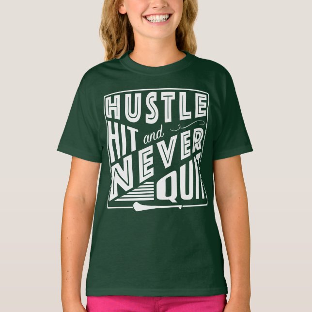 Camiseta Camogie Hustle Hit & Never Quit, Juegos Gaélicos G (Anverso)