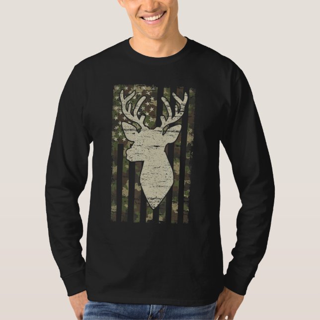 Camiseta Camouflage American Flag Deer Hunting  Deer (Anverso)