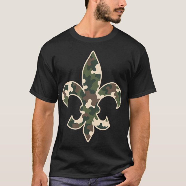 Camiseta Camouflage Fleur De Lys Camo Mardi Gras Festive Ne (Anverso)