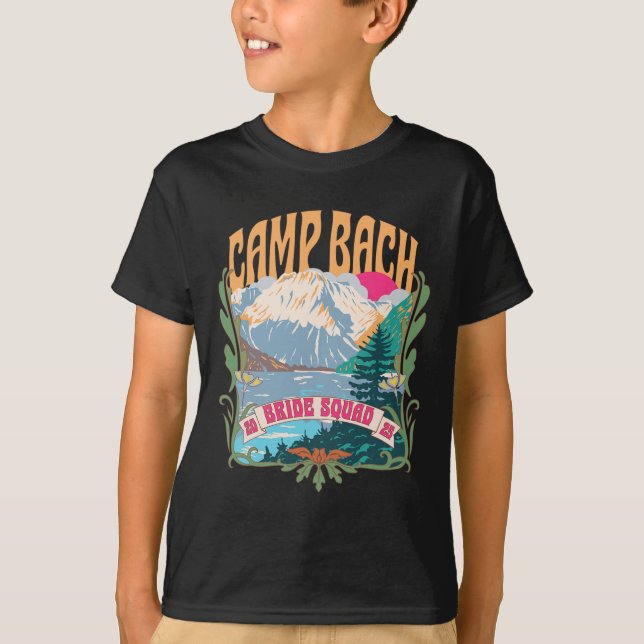 Camiseta Camp Bach 2025 Bride Squad Camping Retro Bachelore (Anverso)