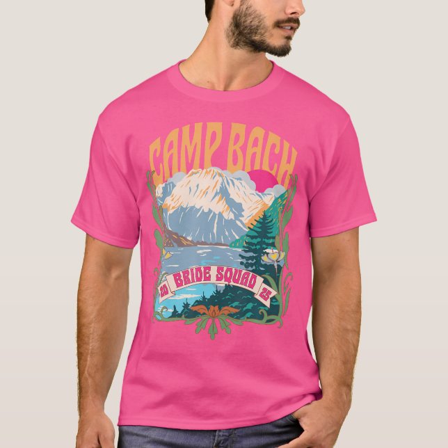 Camiseta Camp Bach 2025 Grupo de la Novia Retro Camping Des (Anverso)