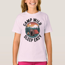 Camiseta Camp Wild Duerme Fácil-Oso Camping Atardecer Vinta