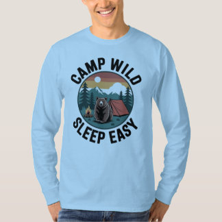 Camiseta Camp Wild Duerme Fácil-Oso Camping Vintage Atardec