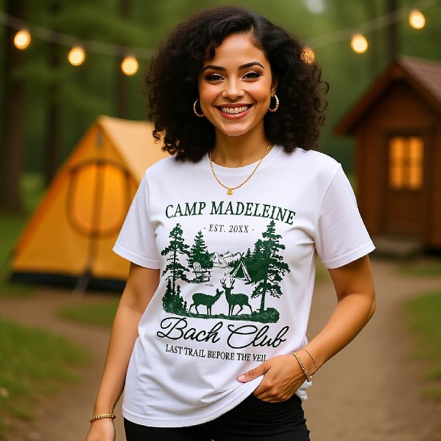 Camiseta Campamento Bachelorette Último Camping Coincidiend (camp bachelorette matching bride crew bridesmaid shirts last trail before veil camping deer)