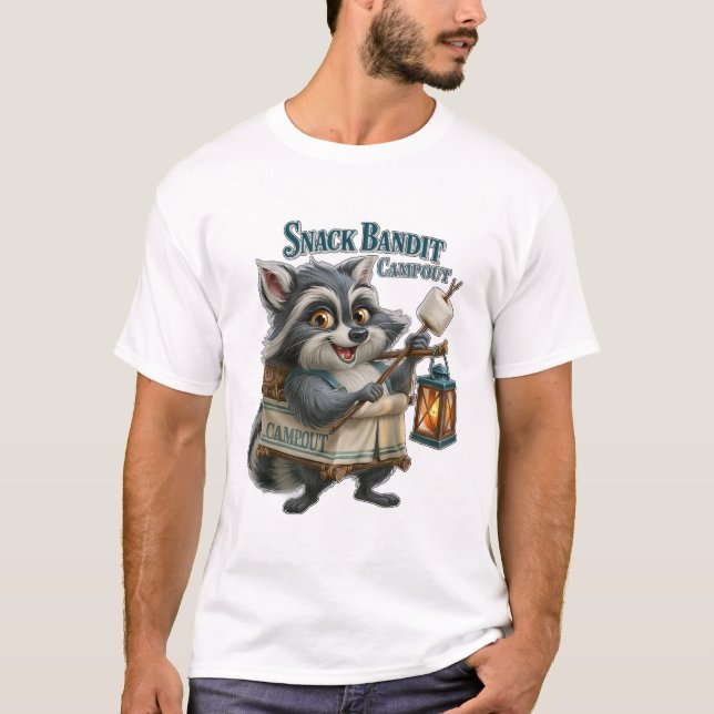 Camiseta Campamento del Bandido de Snacks Mapache Divertido (Anverso)