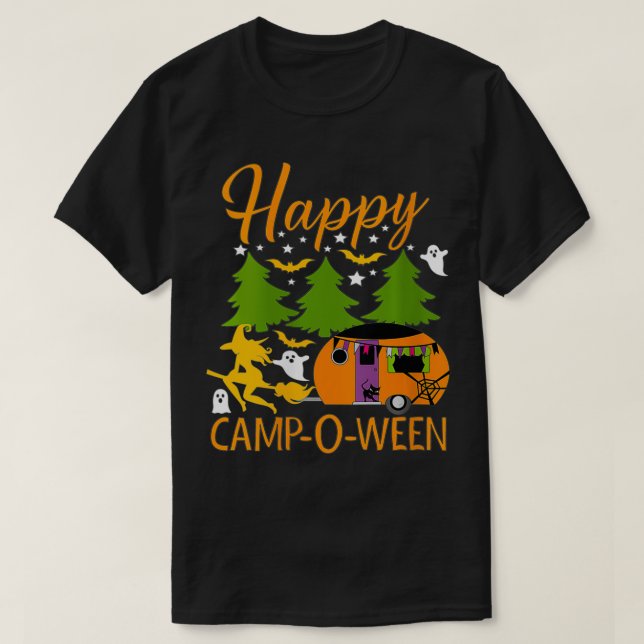 Camiseta Campamento feliz para mujeres11 Camping de Hallowe (Diseño del anverso)