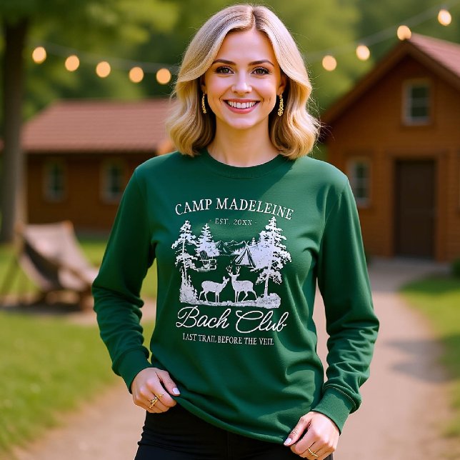 Camiseta Campamento Selva de Bachelorette Green Último Camp (camp bachelorette matching bridesmaid crew shirts last trail before veil camping glamping forest)