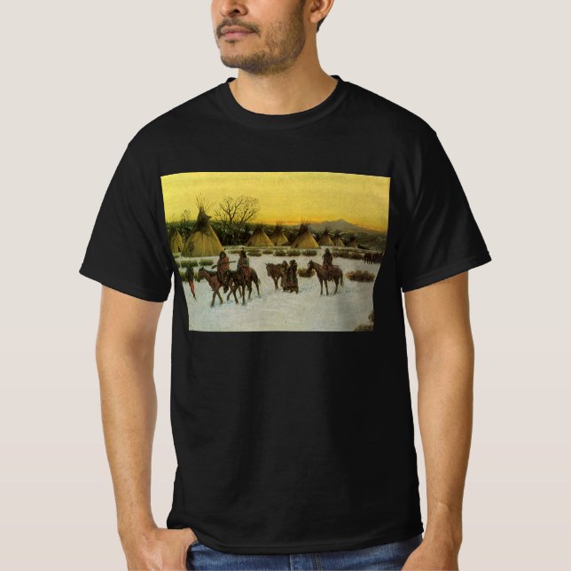 Camiseta Campamento Sioux en Wounded Knee por John Hauser (Anverso)