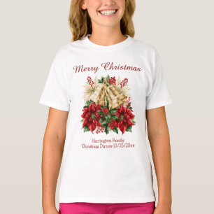 Camiseta Campanas de Navidad Poinsettias Acebo Familia a Ju