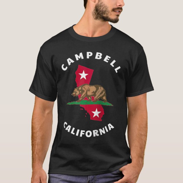 Camiseta Campbell California CA Flag and Bear Badge Souveni (Anverso)