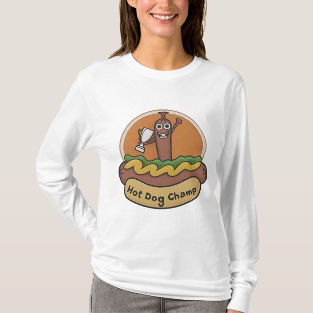 Camiseta Campeón de Hot Dog Trofeo Weiner Comida Adorable (Anverso)