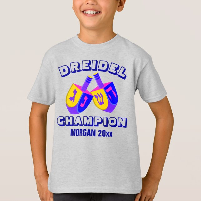 Camiseta Campeón divertido colorido de Jánuca Dreidels (Anverso)