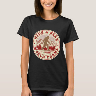 Camiseta campeón mundial de sasquatch escondite y búsqueda