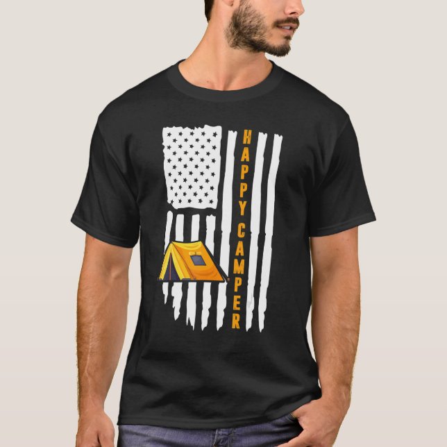 Camiseta Camper feliz Bandera Americana Camping Hombres Muj (Anverso)