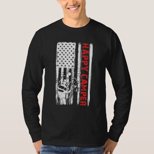 Camiseta Camper feliz Bandera Americana Camping Hombres Muj (Anverso)