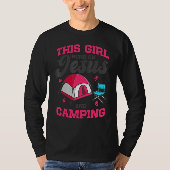 Camiseta Camper This Girl Runs On Jesus & Camping Christian (Anverso)