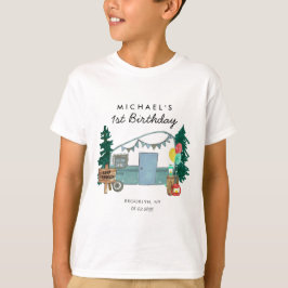 Camiseta Camper Van Trees Camping Feliz Primer Cumpleaños