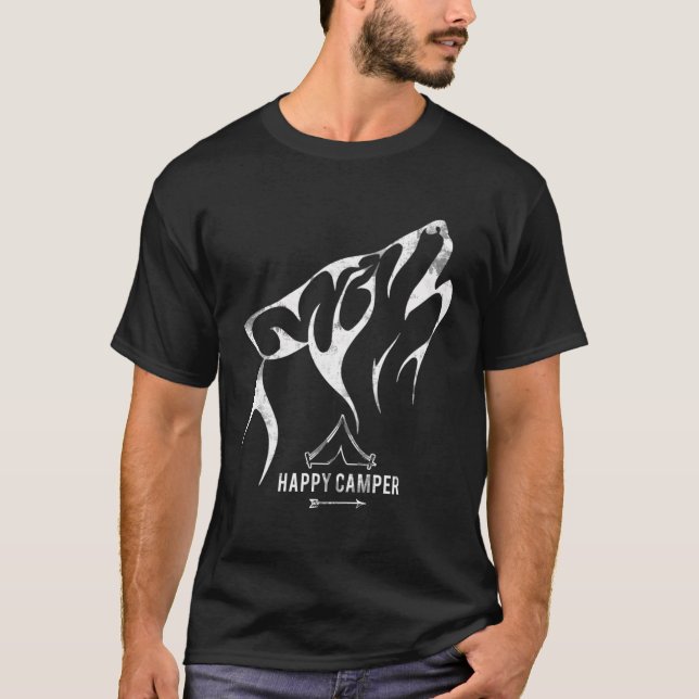 Camiseta Camperador Wolf Feliz Camping En La Naturaleza (Anverso)