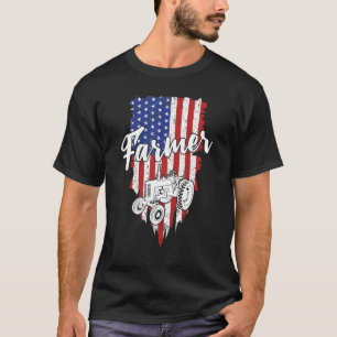 Camiseta Campesino Bandera Estadounidense Retro Tractor Agr