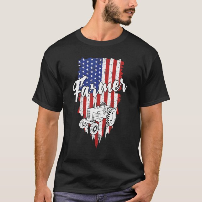 Camiseta Campesino Bandera Estadounidense Retro Tractor Agr (Anverso)
