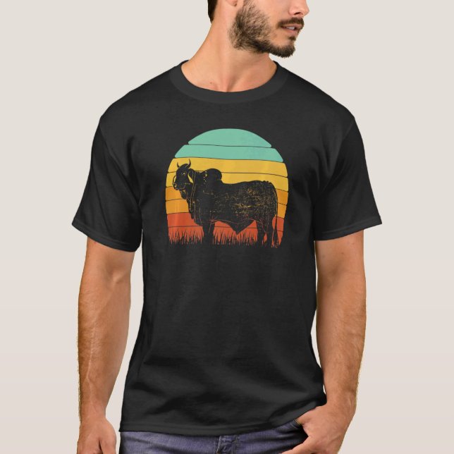 Camiseta Campesino Retro Sunset Bovino Brahman (Anverso)