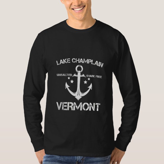 Camiseta Campín de pesca divertida de Champlain Vermont (Anverso)