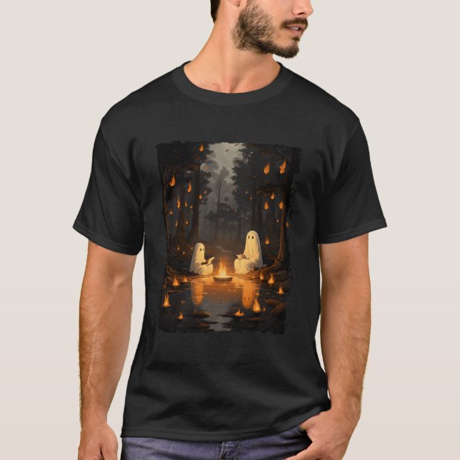 Camiseta Campin Halloween del libro de lectura Retro Ghost (Anverso)
