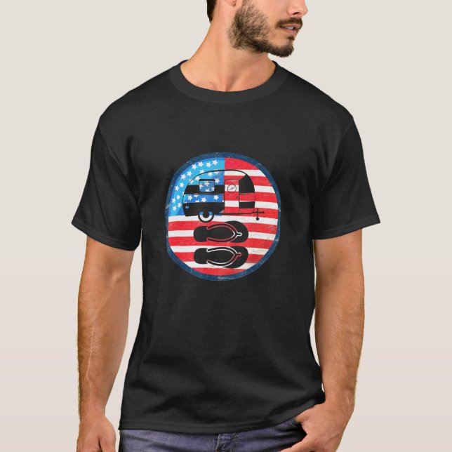 Camiseta Camping America Flag Shirt Flip Flop 4 De Julio C (Anverso)