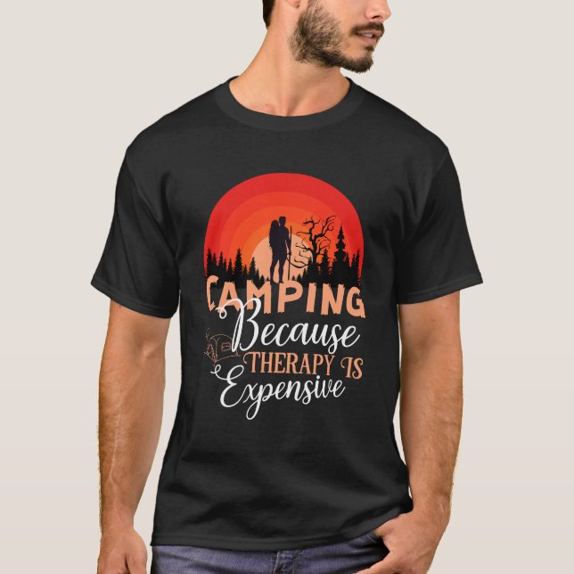 Camiseta Camping Because Therapy Is Expensive Retro Sunset  (Anverso)