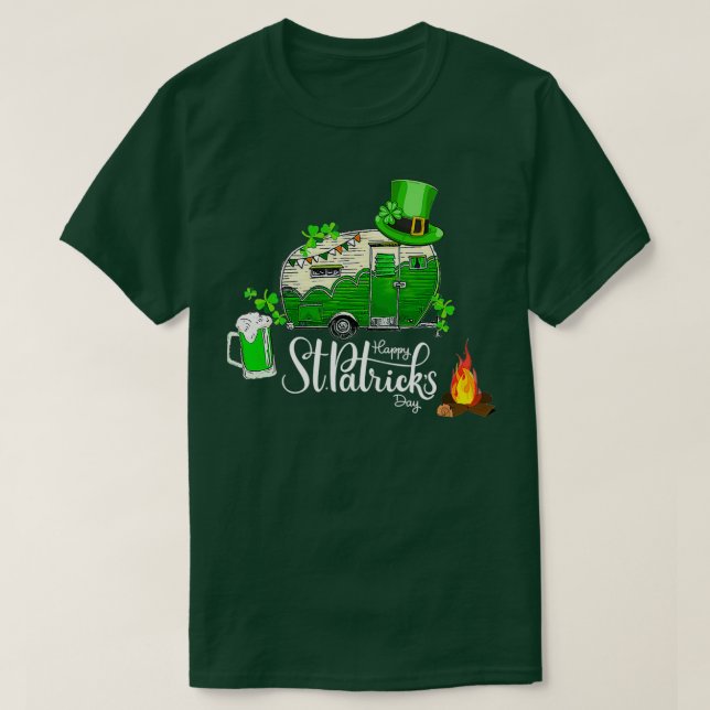Camiseta Camping Beer St Patricks Day Shamrock Leprechaun (Diseño del anverso)