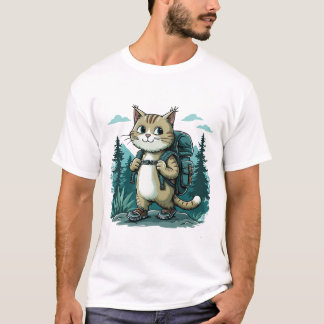 Camiseta camping Cat. Un gato lindo con una mochila gracios