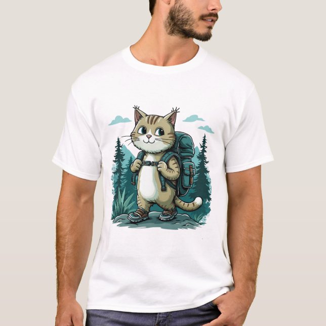 Camiseta camping Cat. Un gato lindo con una mochila gracios (Anverso)