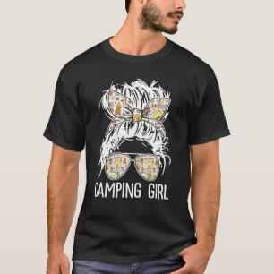 Camiseta Camping Chica Messy Hair En Bun Gafas De Sol Banda