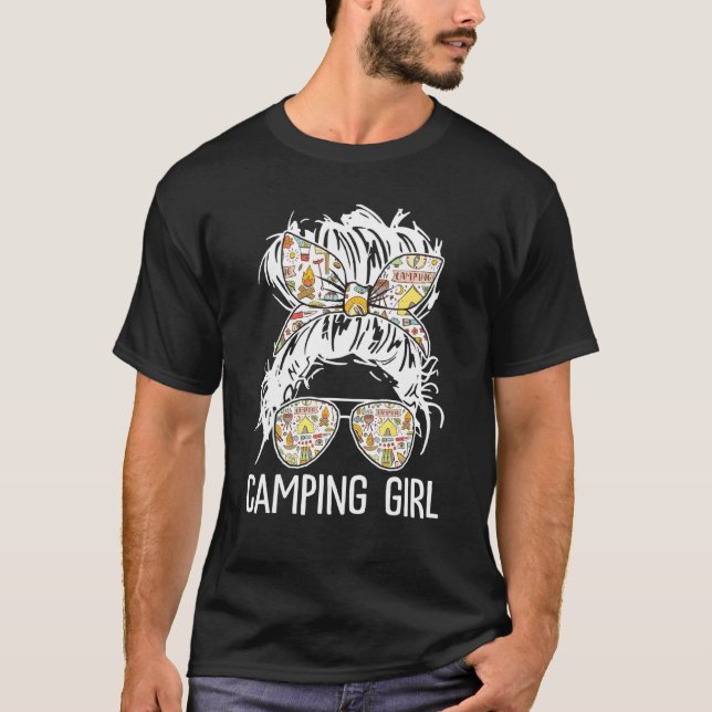 Camiseta Camping Chica Messy Hair En Bun Gafas De Sol Banda (Anverso)