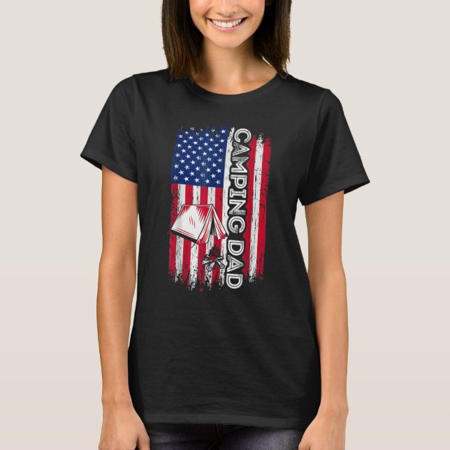 Camiseta Camping Dad American Flag Camper Dad Día del Padre (Anverso)
