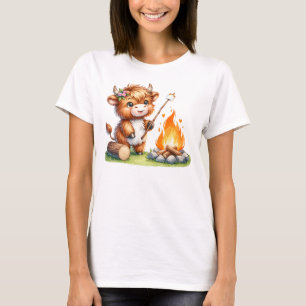 Camiseta Camping de malvavisco de vaca tostada en la montañ