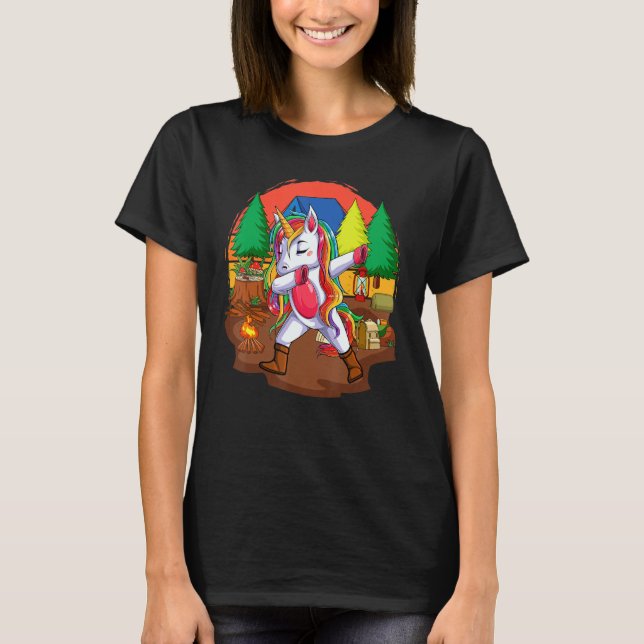 Camiseta Camping de unicornio de Dabbing, camping de Chicas (Anverso)