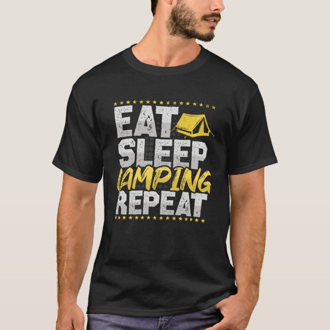 Camiseta Camping Eat Sleep Repeat Tents Hobby Camping (Anverso)