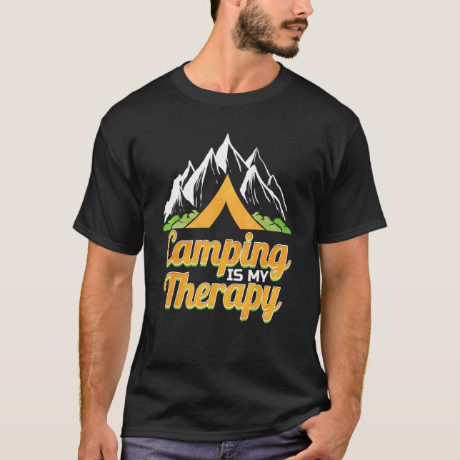 Camiseta Camping es mi Terapia Remo Viejo Senderismo y Cam (Anverso)