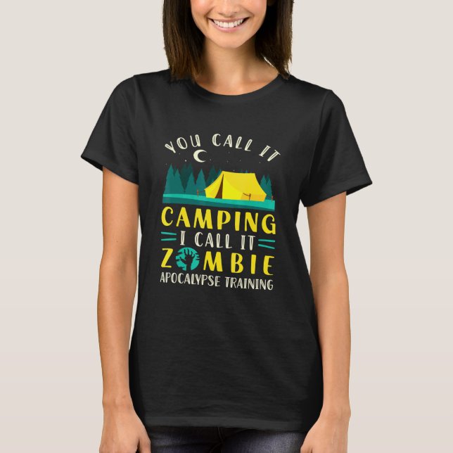 Camiseta Camping Formación de Supervivencia Zombie con carp (Anverso)
