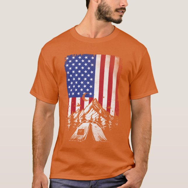 Camiseta Camping Hiking Lover American Flag For Men Women f (Anverso)
