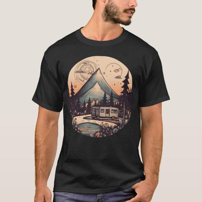 Camiseta camping hiking sunset Retro Modern Style gift (Anverso)