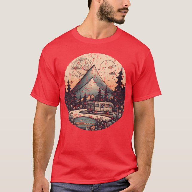 Camiseta camping hiking sunset Retro Modern Style grunge bo (Anverso)