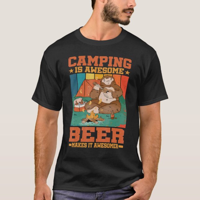 Camiseta Camping Is Awesome  Beer Makes It Awesomer   (Anverso)