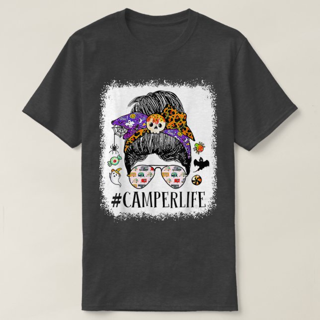 Camiseta Camping Life Camper Life Mom Messy Hair Bun Hallow (Diseño del anverso)