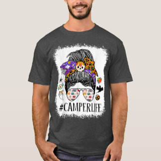 Camiseta Camping Life Camper Life Mom Messy Hair Bun Hallow