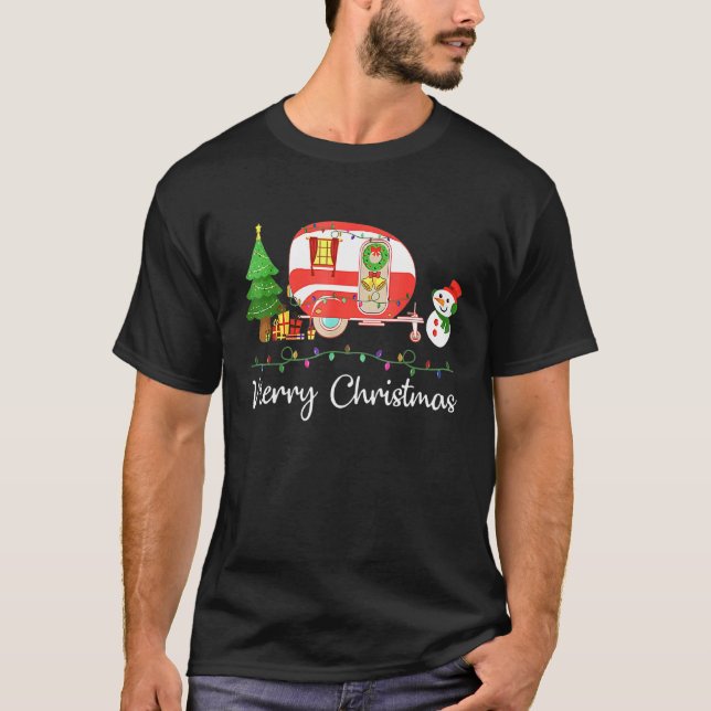 Camiseta Camping Merry Christmas Camper Snowman (Anverso)
