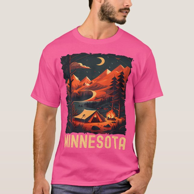 Camiseta Camping Minnesota Sunset Retro 70S De Senderismo V (Anverso)