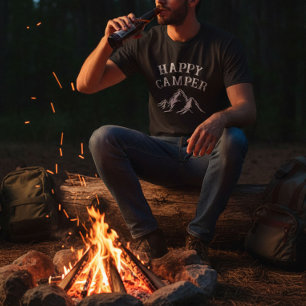 Camiseta Camping Mountain Adventure Happy Camper Black